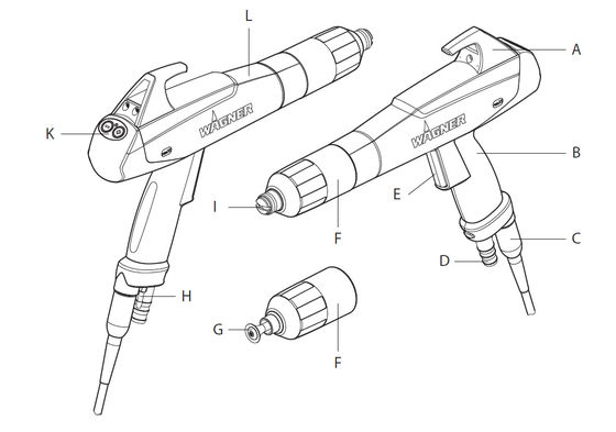 Punho de substituição para pistola de pintura eletrostática manual X1