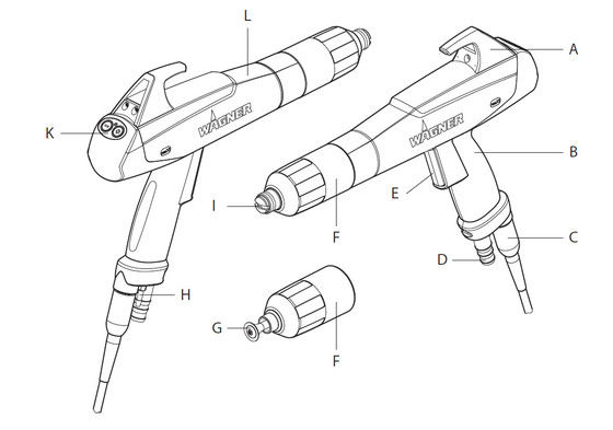 Punho de substituição para pistola de pintura eletrostática manual X1