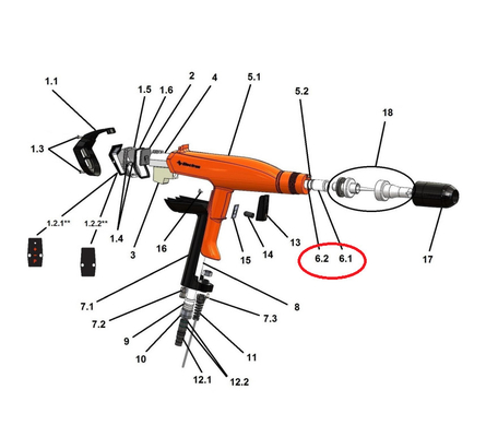 Arma manual superior da E-arma C1/C2 do elétron do conjunto da tubulação do pó
